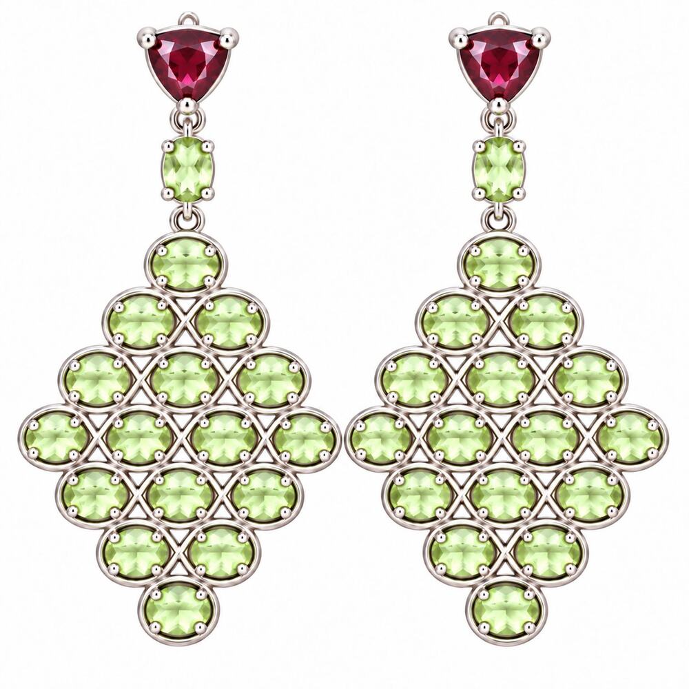 Sterling Rhodolite Garnet, Peridot Dangle Earrings